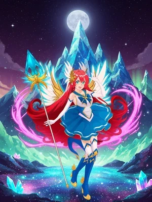 Ilustración de Starlight Princess Super Scatter con princesa alada y cristales azules