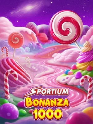 Paisaje de caramelos y piruletas con el título Sportium Bonanza 1000