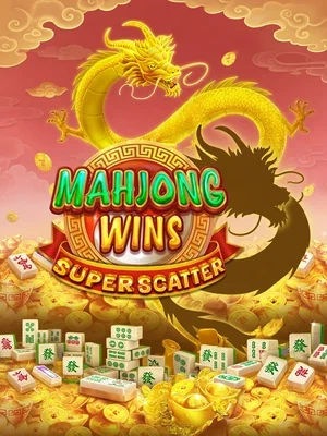 Ilustración de Mahjong Wins Super Scatter con dragón dorado y fichas de mahjong