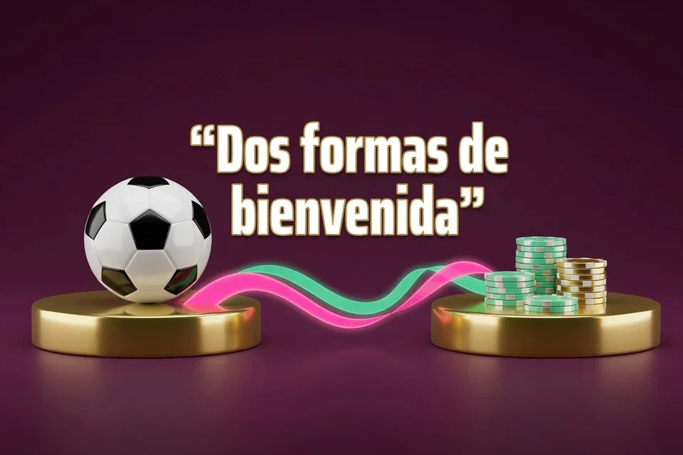 Balón y fichas sobre dos pedestales con el texto Dos formas de bienvenida