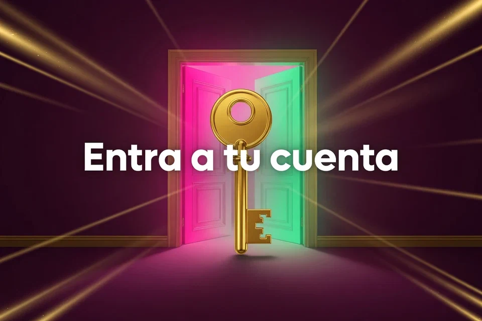 Llave dorada frente a una puerta abierta con el texto Entra a tu cuenta