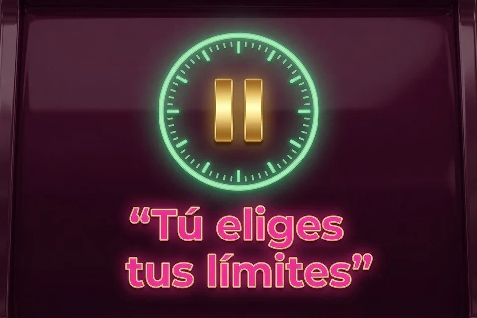Símbolo de pausa dentro de un círculo luminoso con el texto Tú eliges tus límites