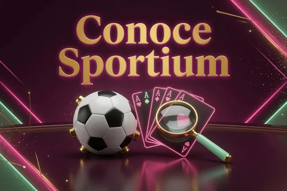 Balón, cartas y lupa con el texto Conoce Sportium
